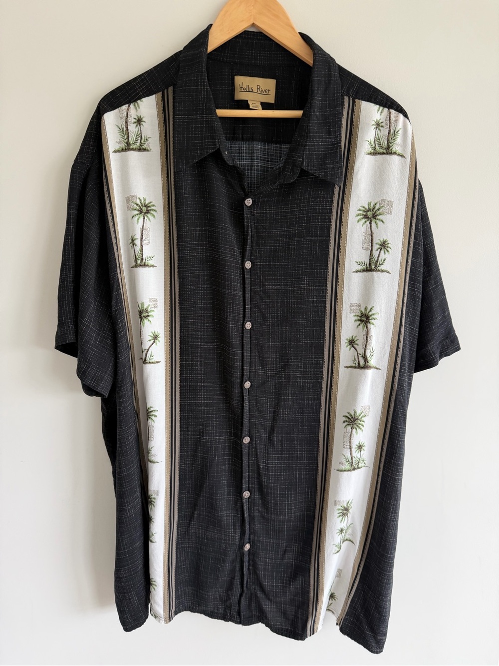 Hollis River Men’s 4XL Palm Tree Hawaiian Shirt Black Rayon Tropical
